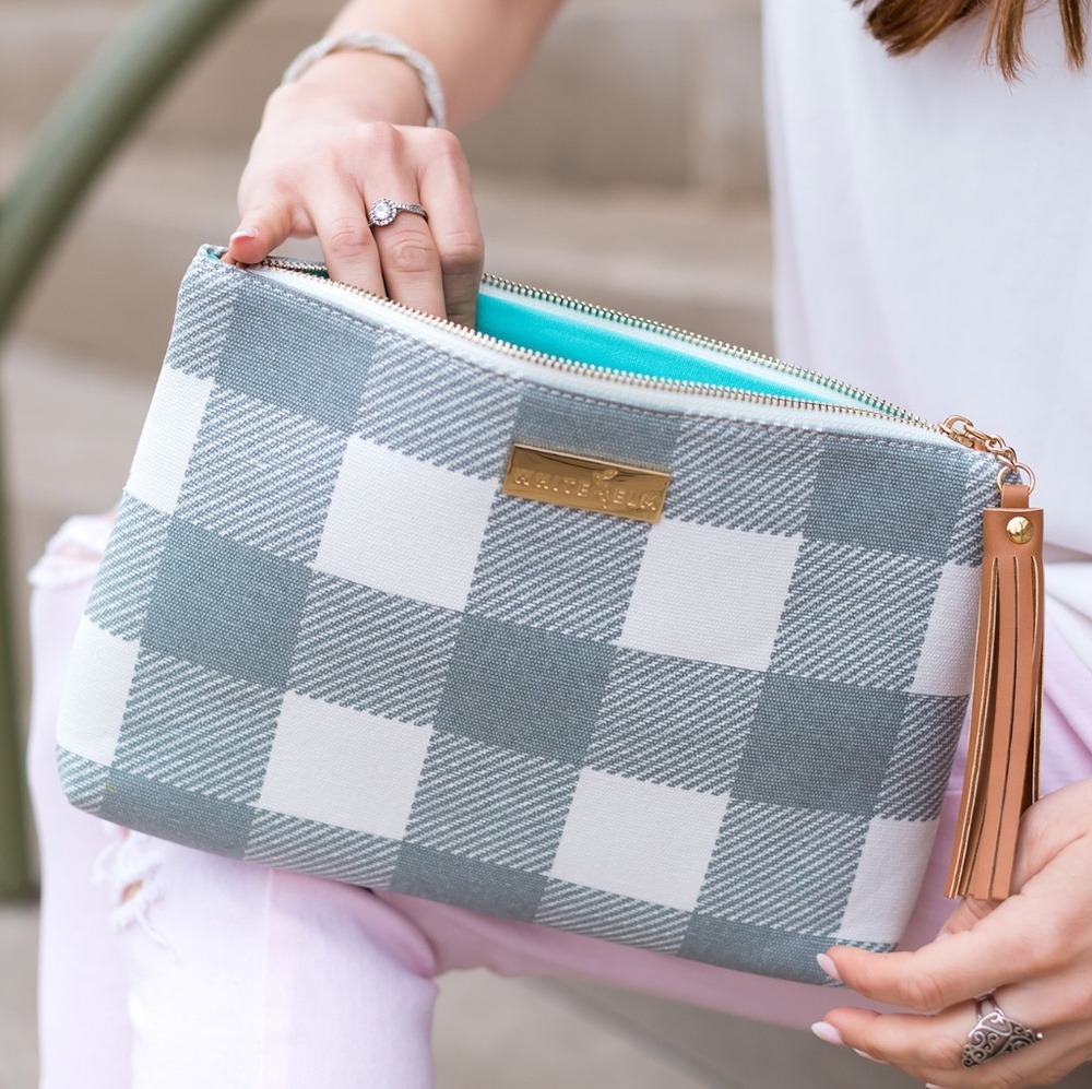 Tablet Clutch Bag | Gray Buffalo Check | White Elm